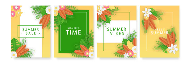 你好夏季销售横幅剪纸风格设计图片下载