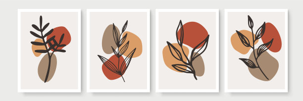 植物墙艺术设置土色调波西米亚树叶图片下载