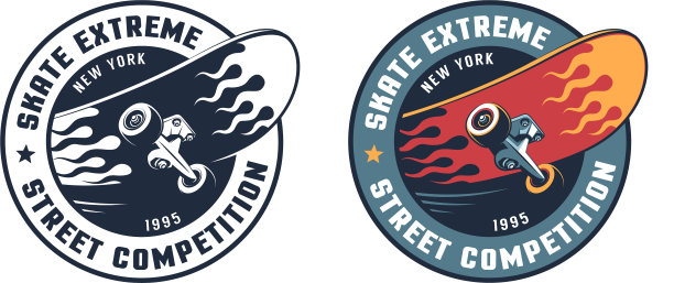 溜冰极端圆形复古标志与滑板图片下载