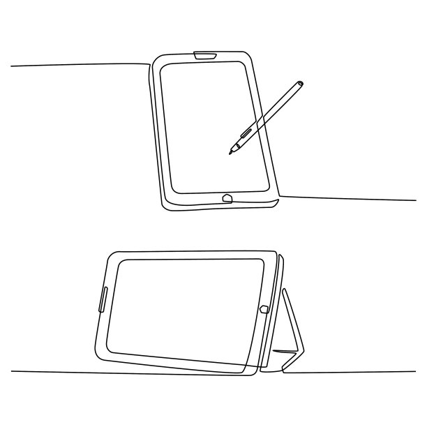 连续线绘图平板电脑与笔PC图片下载