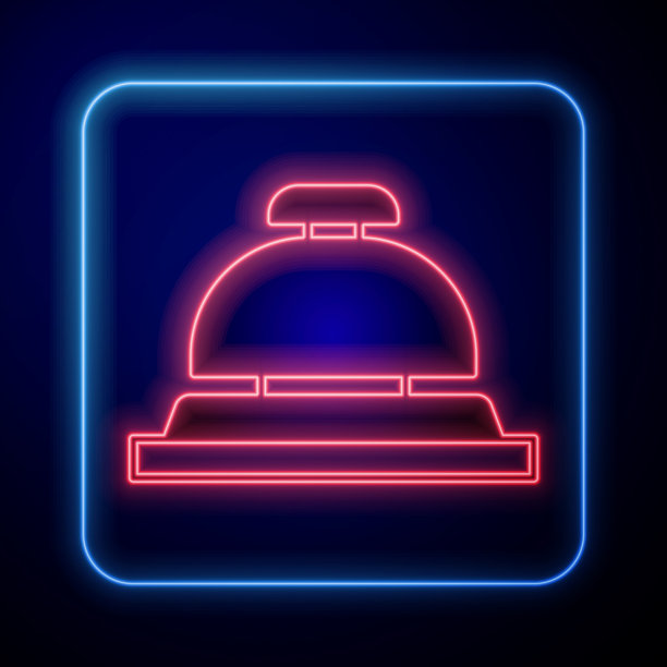 霓虹灯闪烁的酒店服务钟图标孤立上图片下载