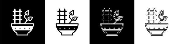 设置盆栽图标隔离在黑色和白色图片下载