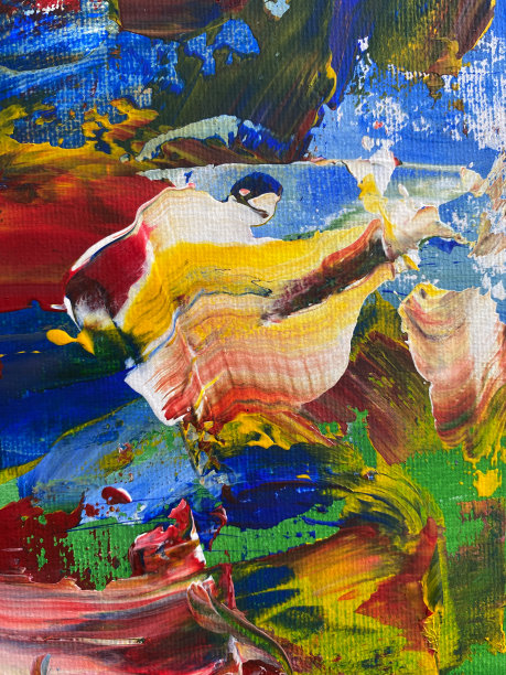 手绘丙烯画。抽象的艺术背景。丙烯帆布画。彩色纹理。一件艺术品的碎片油漆的斑点和污迹。现代艺术。彩色帆布图片下载