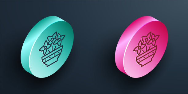 等距线花在花瓶图标孤立上图片下载