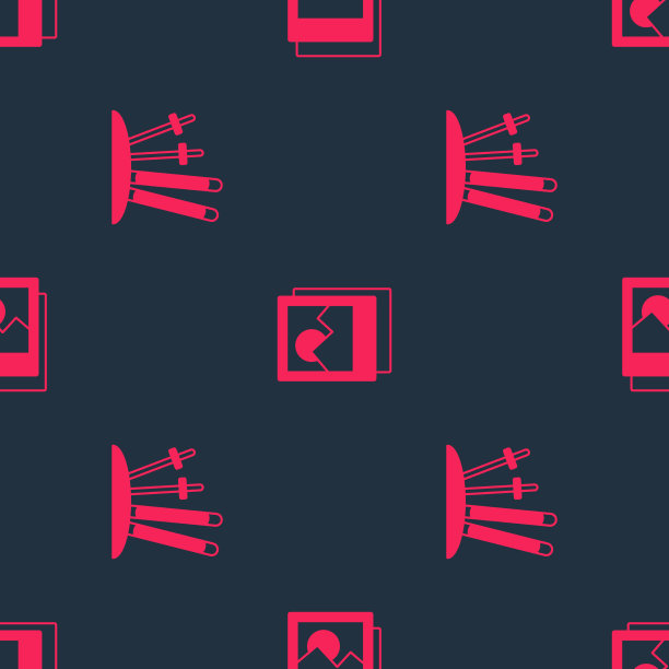 设置滑雪和棍棒和照片的无缝模式图片下载