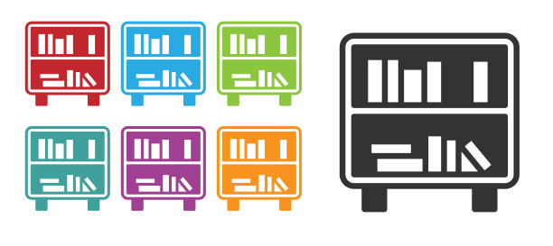 黑色书架与书籍图标隔离在白色图片下载