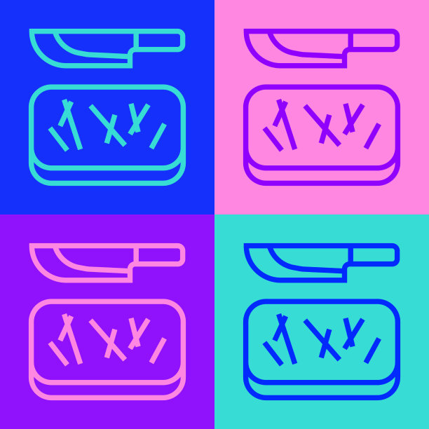 波普艺术线切板和刀的图标隔离图片下载