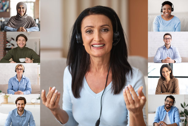 网络研讨会概念：与男女进行网络会议图片下载