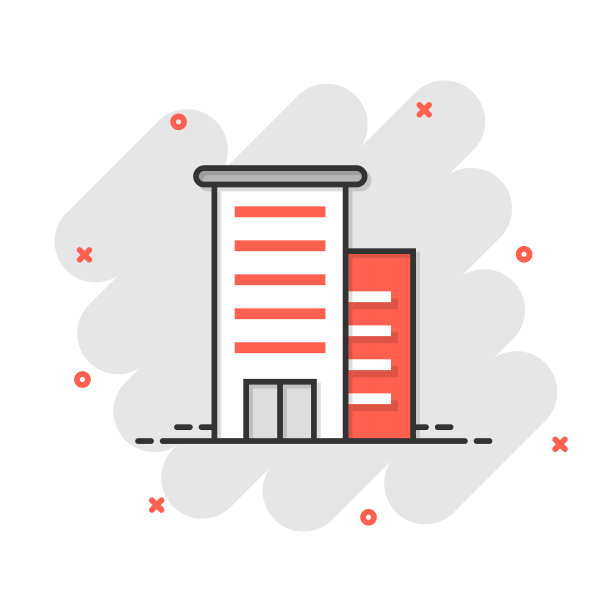 建筑图标在漫画风格的城镇摩天大楼图片下载