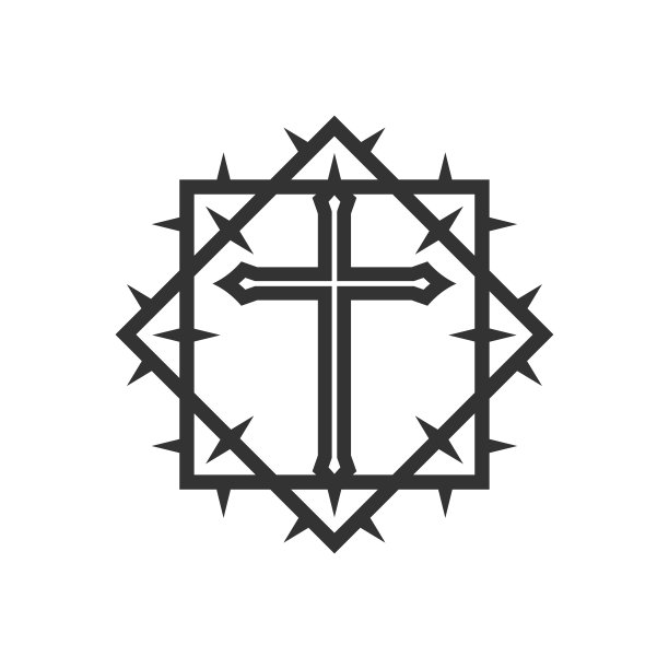 基督教的插图。教堂的图标。耶稣基督的十字架戴着荆棘冠冕。图片下载