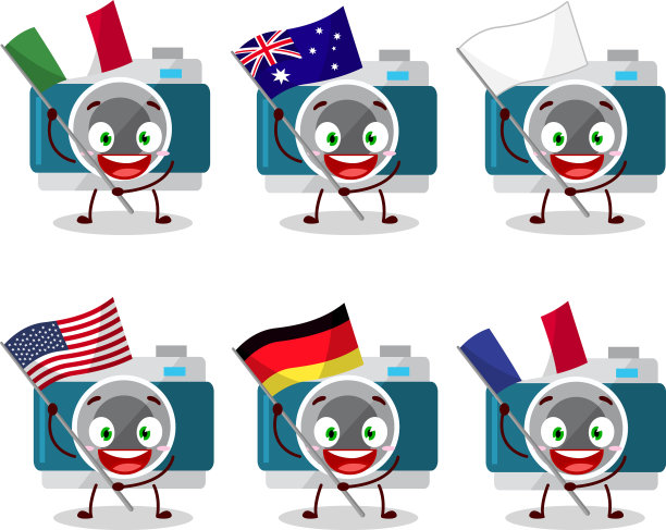 相机口袋卡通人物带旗帜图片下载