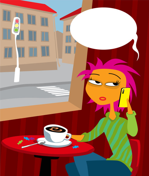 女孩一边喝咖啡一边打电话图片下载