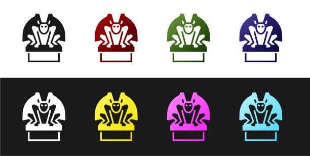 设置石像鬼在基座上的图标孤立在黑色图片下载