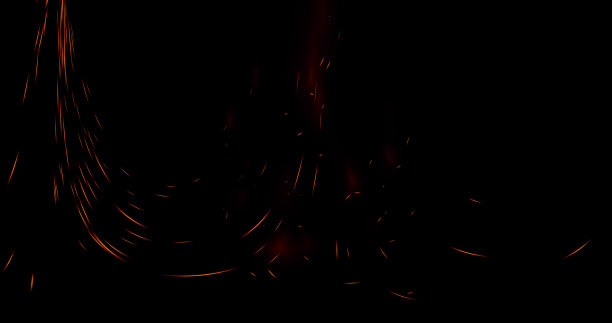 橘红色的火花与突出的黑色背景，火花的火焰旋转的天空。图片下载