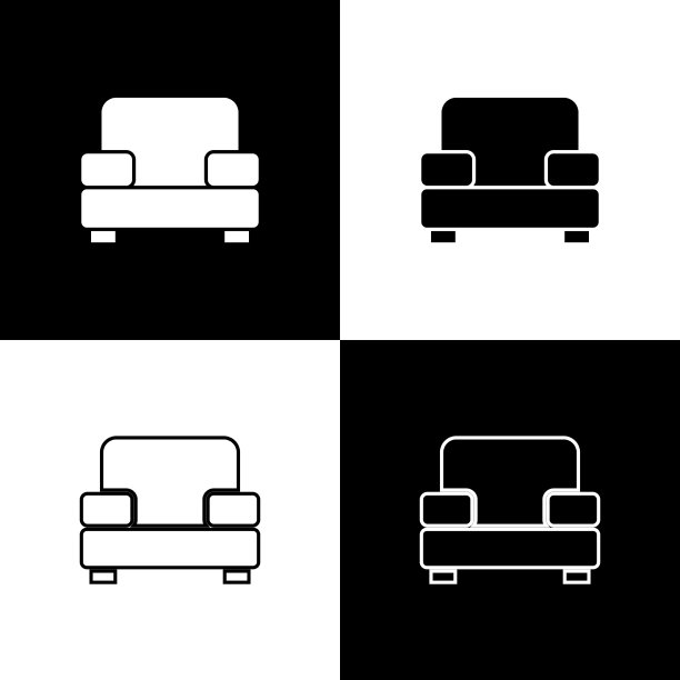 设置扶手椅图标孤立在黑色和白色图片下载