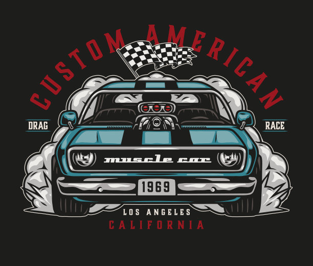 复古肌肉车彩色徽章图片下载