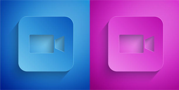 剪纸相机图标孤立在蓝色和紫色图片下载