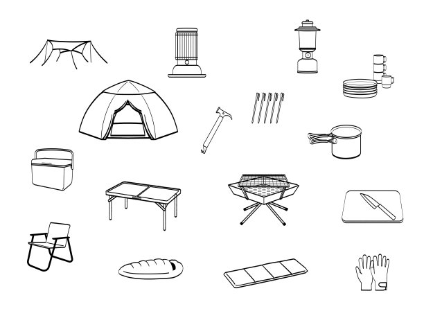 露营用品的插图。图片下载