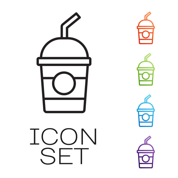 黑线奶昔图标孤立在白色图片下载