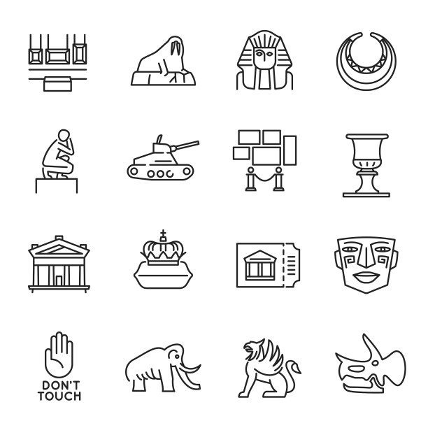 单色简单的博物馆艺术纪念碑图标集图片下载