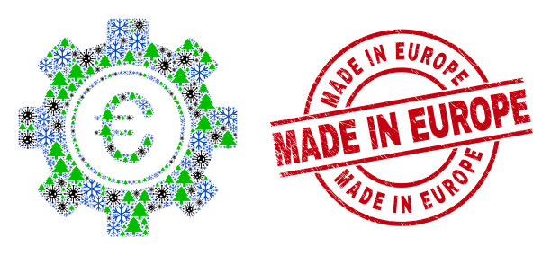 欧洲制造危难邮票和欧元齿轮图片下载