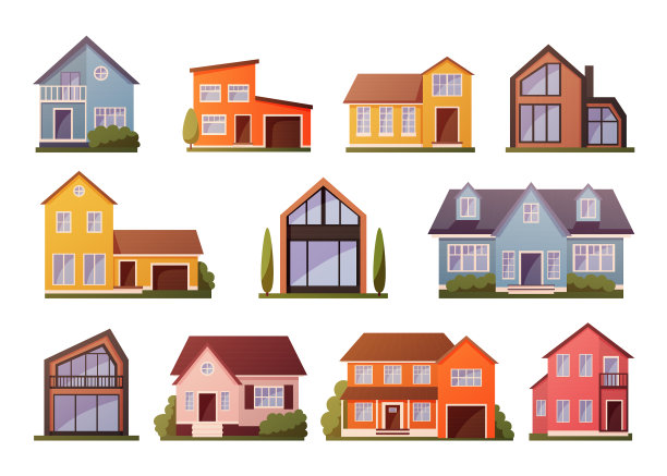 现代住宅卡通联排别墅建筑图片下载