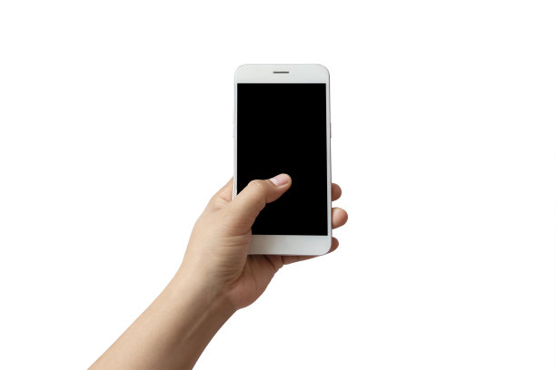 手机黑屏在年轻女子的左手孤立在白色背景与剪切路径。图片下载