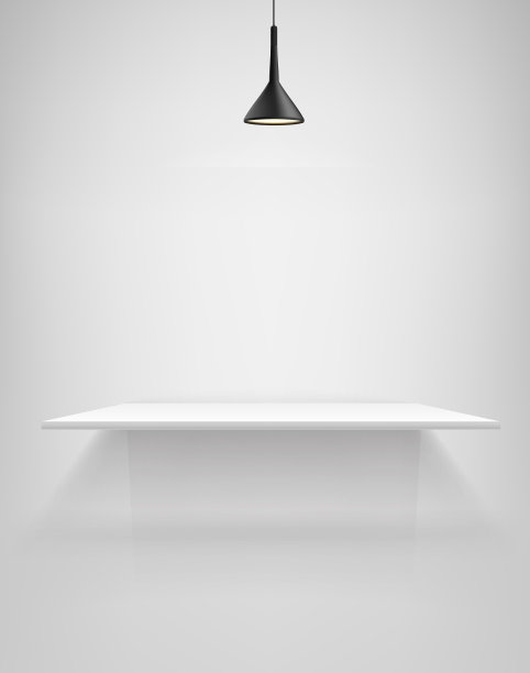 明亮的房间，白色的架子和黑色的灯图片下载