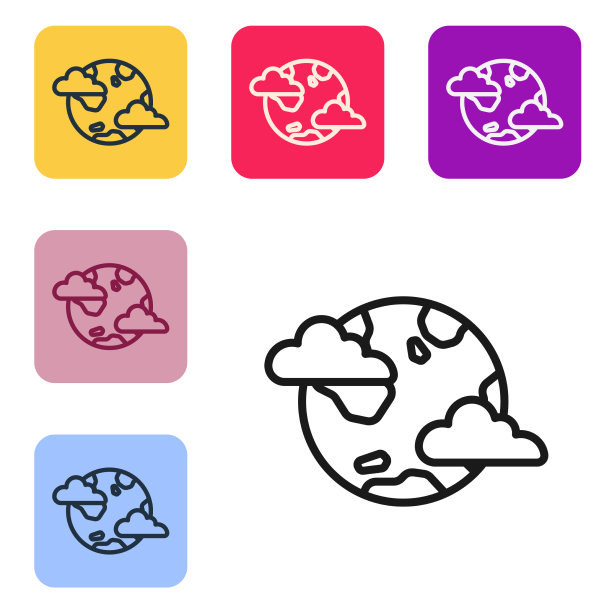 黑线地球行星与云的图标孤立图片下载