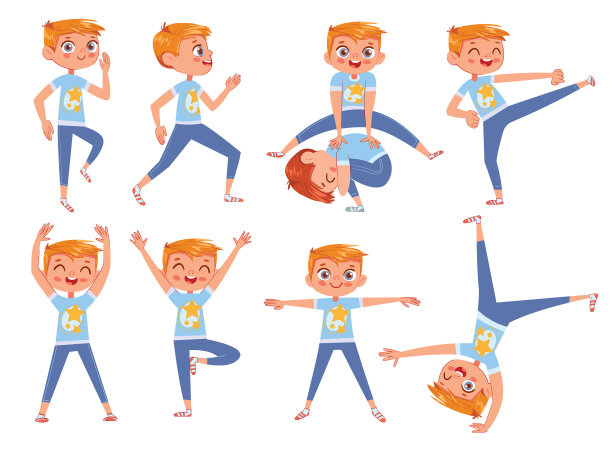 小男孩做体育锻炼很有趣图片下载