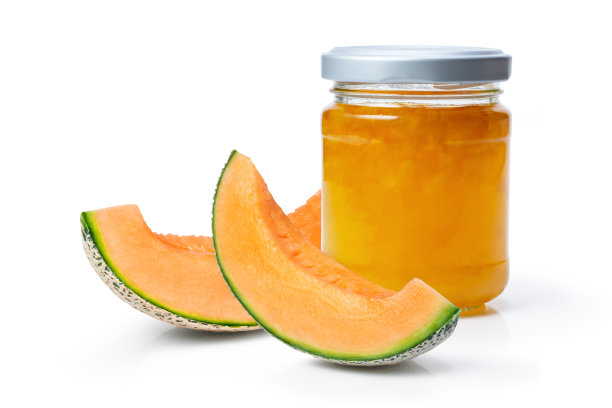 玻璃罐里的甜瓜酱和甜瓜水果图片下载