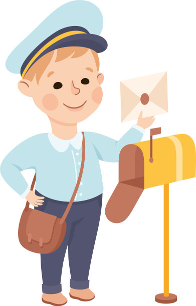 快乐的男孩把信放进信箱描绘图片下载