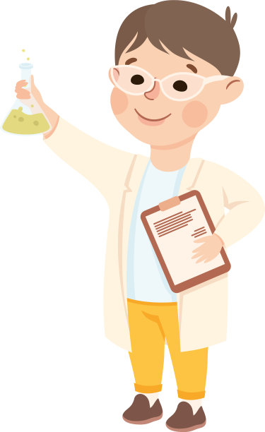 小男孩穿着实验服，拿着烧瓶图片下载