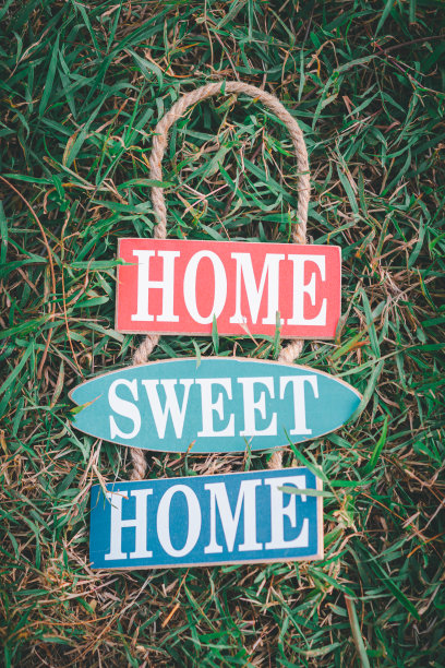 草地上的文字，温馨的家。房地产，财产，保险概念。图片下载