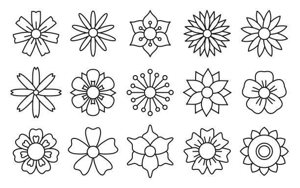 线设置复古花平面图标设置图片下载
