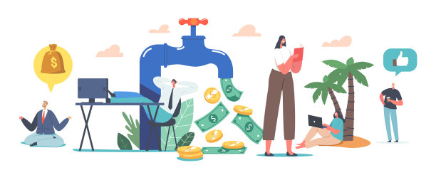 微小的角色围绕着巨大的资金流动图片下载