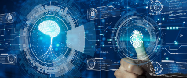 通过生物识别安全保护知识产权。知识产权保护或专利理念保护概念。图片下载