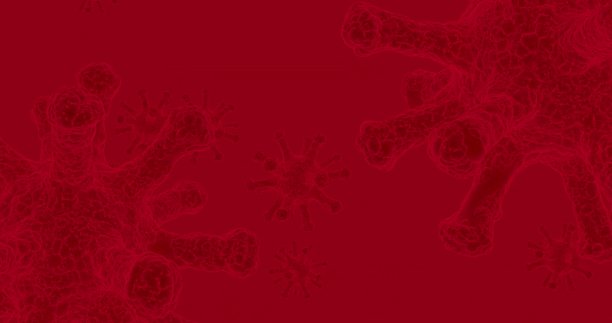 红色背景三维模拟冠状病毒。电子显微镜可视化的艺术渲染图片下载