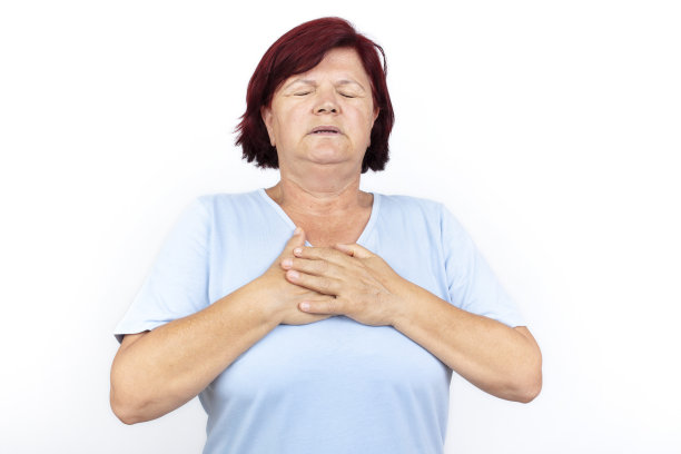 呼吸短促症，成熟女性。白色背景上的健康概念。图片下载