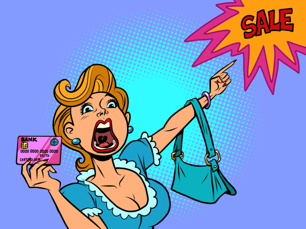 一个拿着信用卡的女人在喊打折图片下载