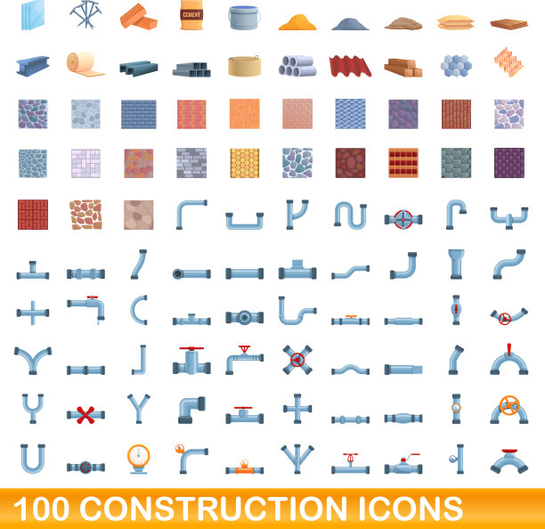 100个建筑图标设置卡通风格图片下载