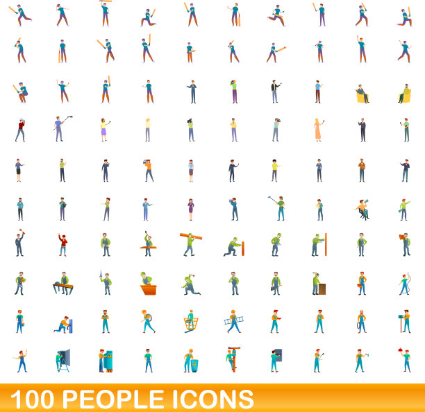 100人的图标设定卡通风格图片下载