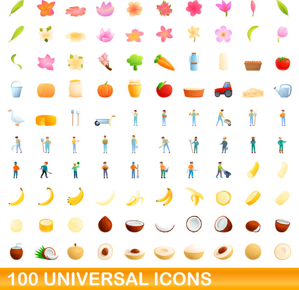 100个通用图标设定卡通风格图片下载