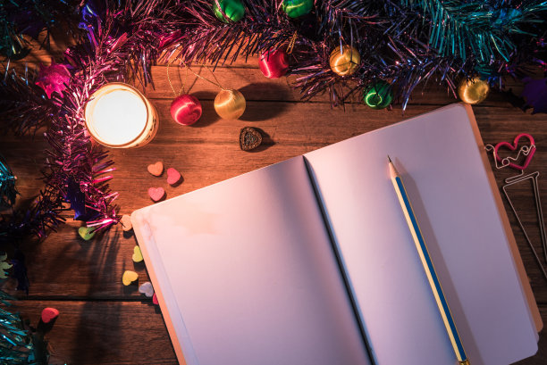 圣诞节或新年节日装饰设计/顶视图照片概念图片下载