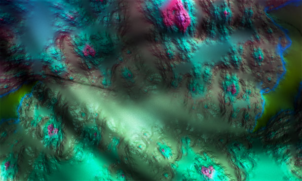 秋天沼泽在黑暗星球的俯视图，3d渲染。图片下载