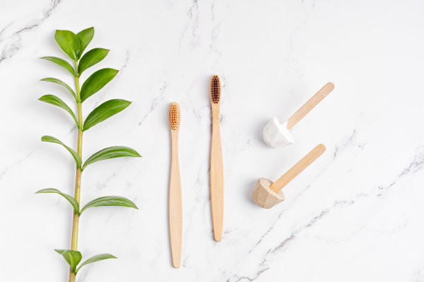 竹制牙刷和固体有机牙膏。零浪费可持续生活方式的想法图片下载