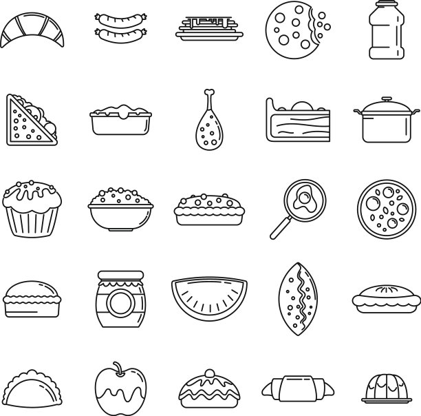 美味的自制食物图标设置大纲风格图片下载