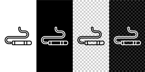 设置线雪茄图标隔离在黑色和白色图片下载