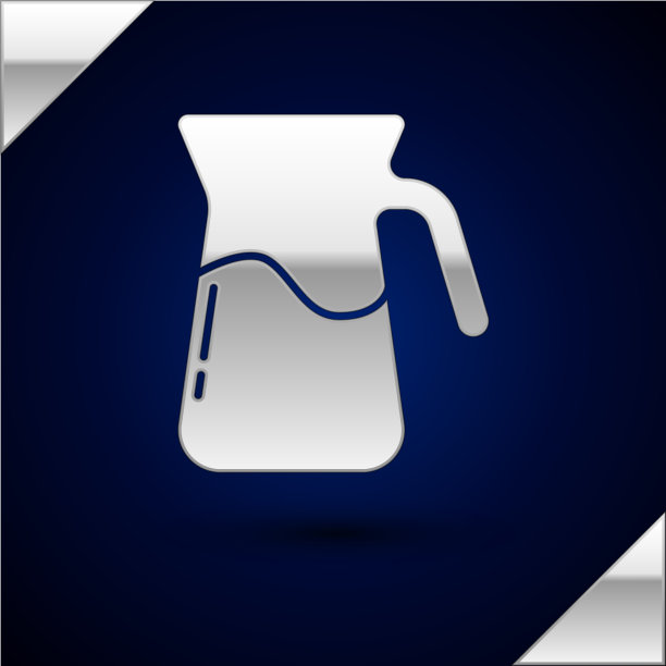 银壶玻璃与水图标孤立在黑暗图片下载