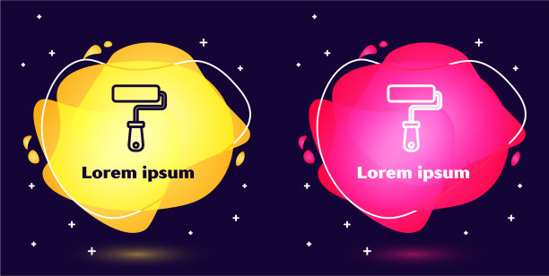 设线漆辊刷将图标隔离在蓝色上图片下载